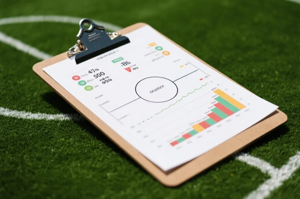 Tactical soccer clipboard displaying statistical odds analysis and game data charts